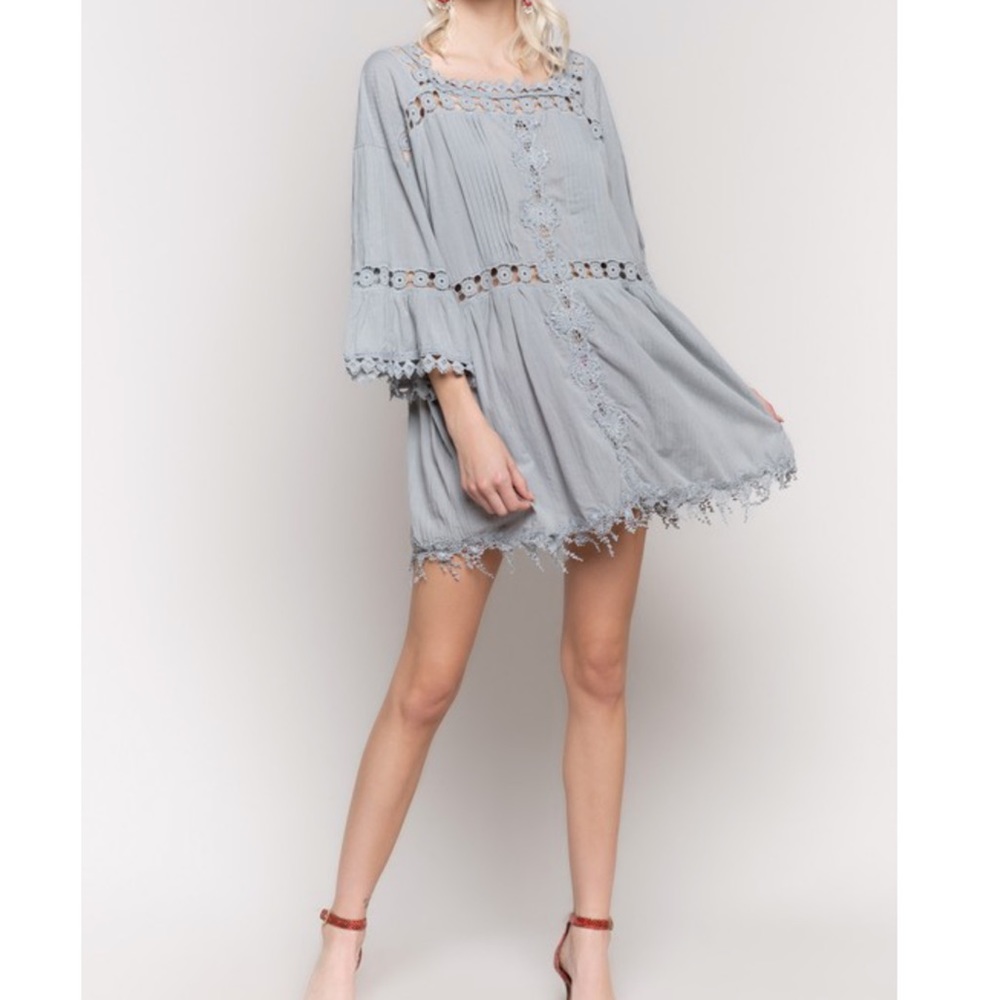 POL Light Blue Lace Trim Blouse